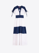 Vilagallo navy white block print maxi dress full length

