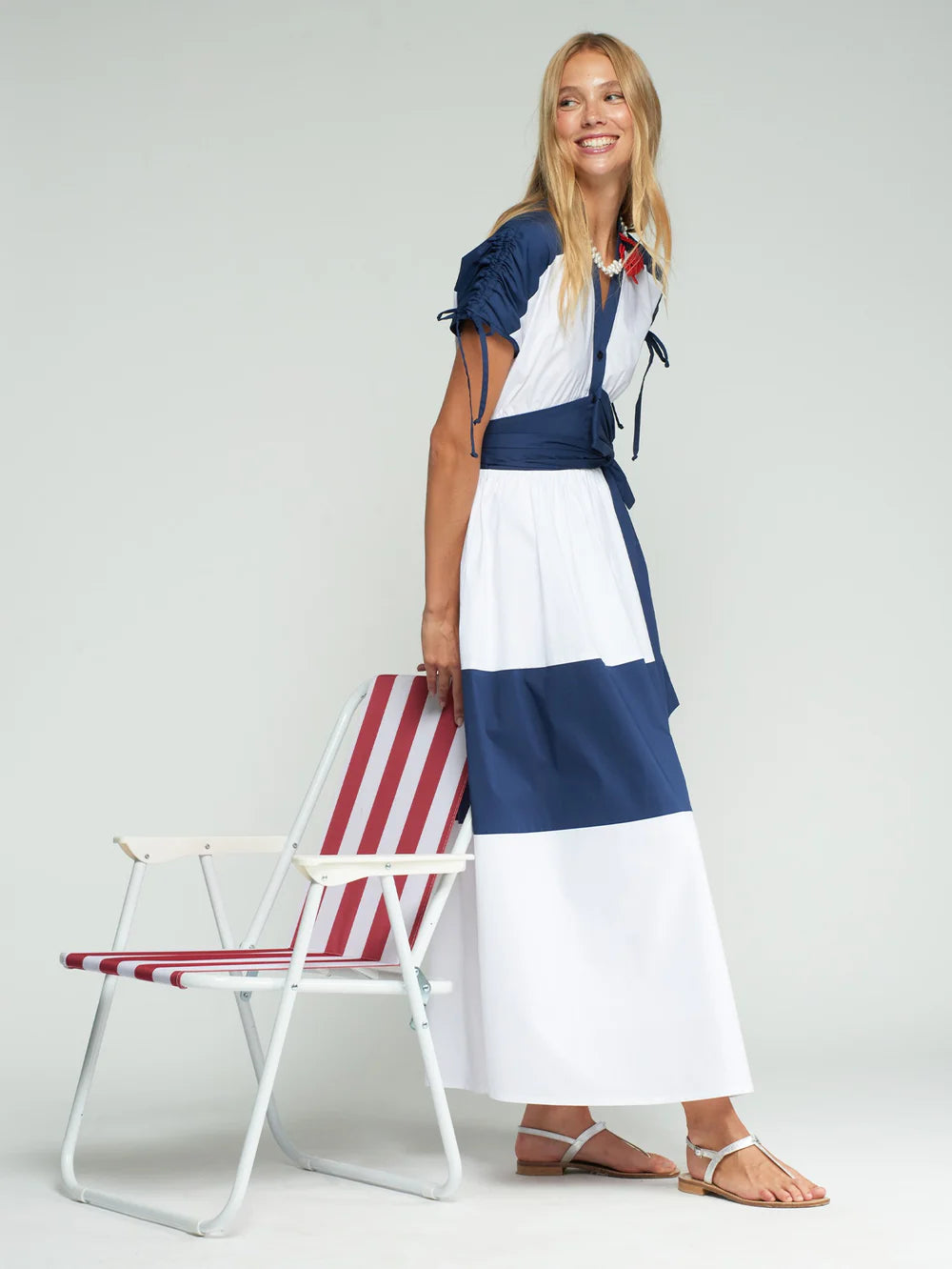 Vilagallo two tone summer maxi dress side view