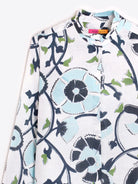 Vilagallo floral linen shirt ruffle collar detail in blue tones