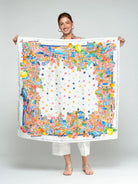 Vilagallo multicolour star silk Summer scarf held open