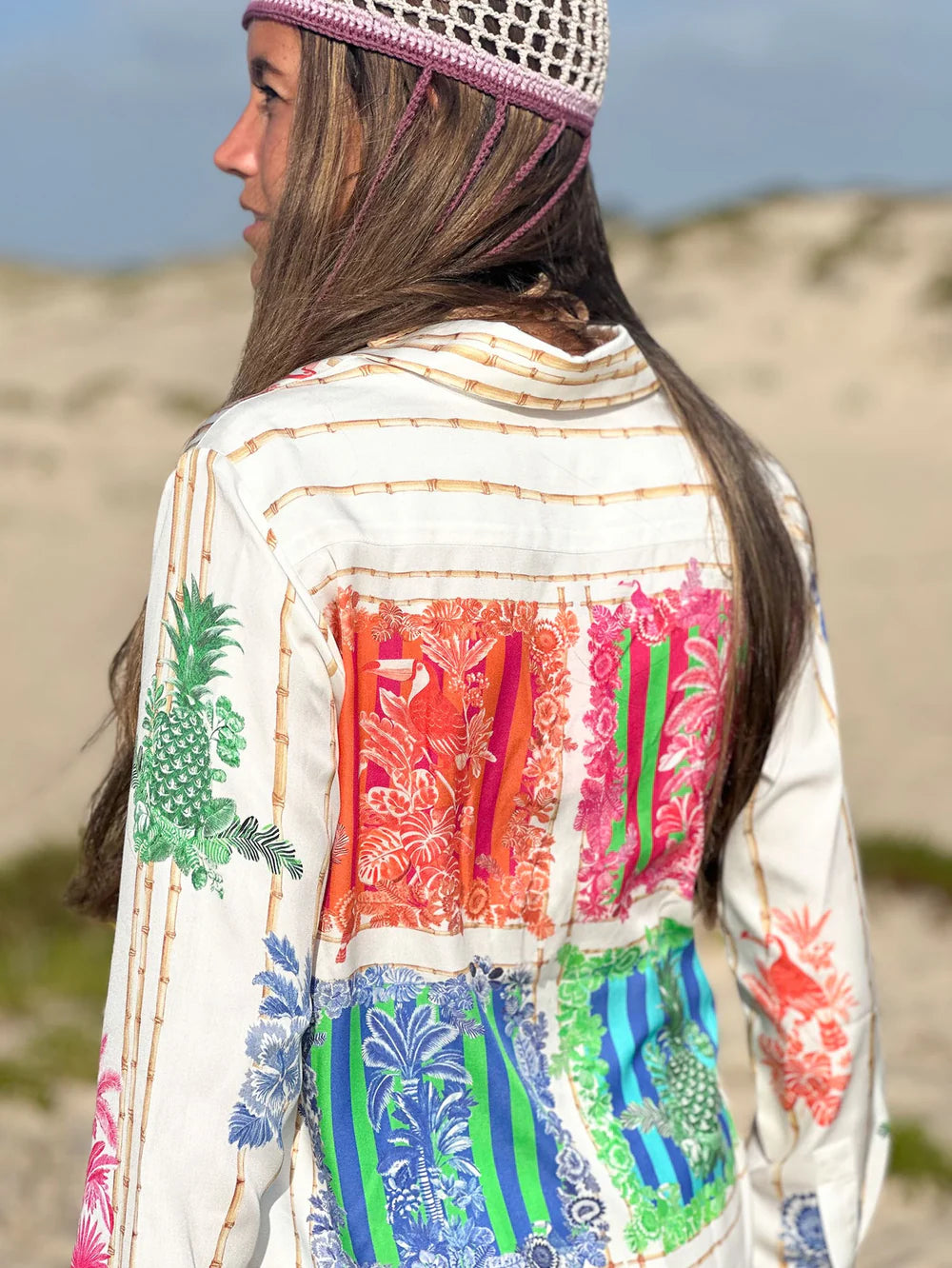 Vilagallo bamboo stripe printed multicolour shirt back view