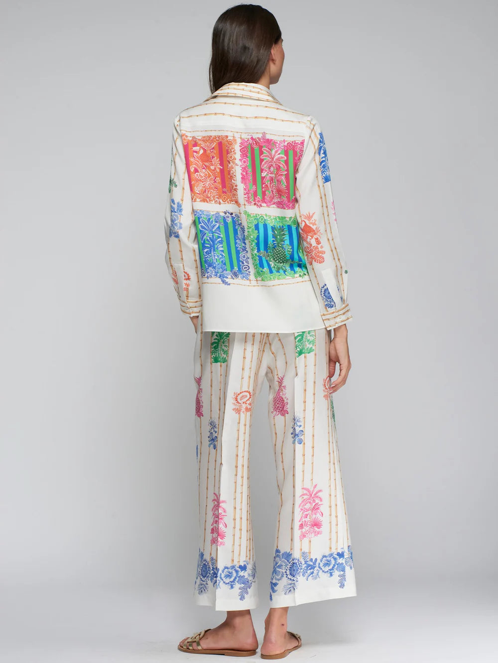 Vilagallo bamboo stripe palm motif trousers back view