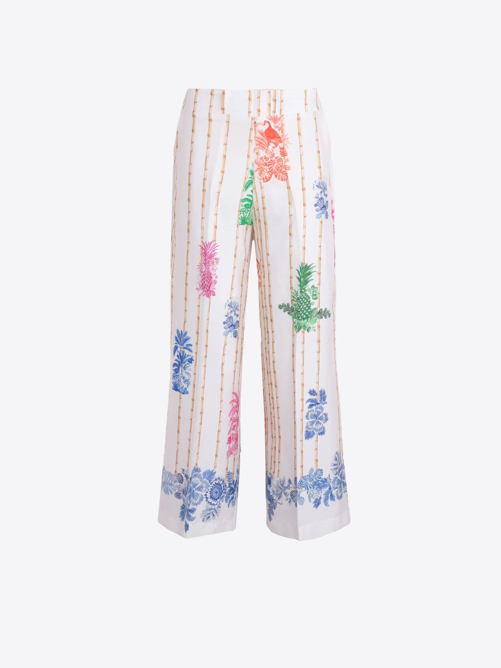 Vilagallo straight wide leg tropical print cream trousers full length
