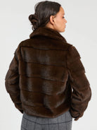 Vilagallo brown cropped faux fur jacket back view