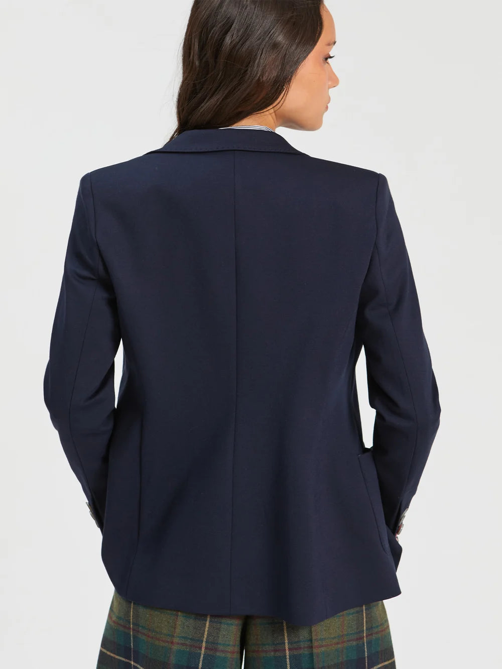 Vilagallo navy classic fit women’s blazer back view