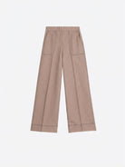 Vilagallo beige herringbone straight leg trousers with front seam and pocket detail