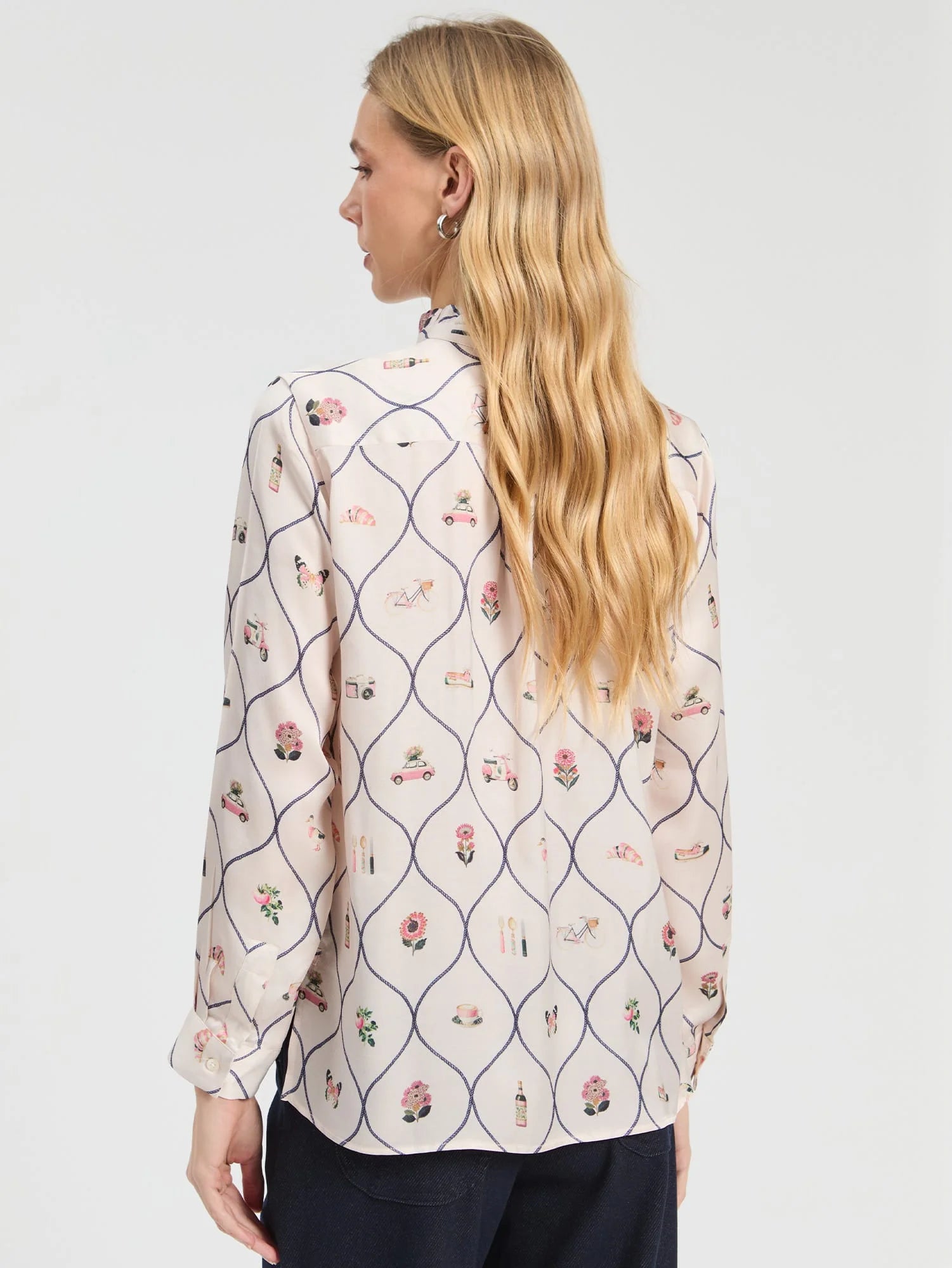 Vilagallo Madrid ivory printed long sleeve shirt back view