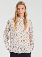 Vilagallo Madrid ivory tile print frill collar shirt front view