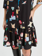 Vilagallo Veada black Love print mini shirt dress front view
