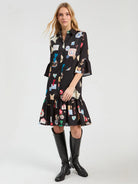 Vilagallo Veada black Love print mini shirt dress front view