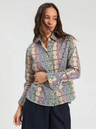 Vilagallo multicolour geometric print cotton shirt front view