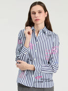 Vilagallo navy and white striped Ferris wheel cotton shirt front view