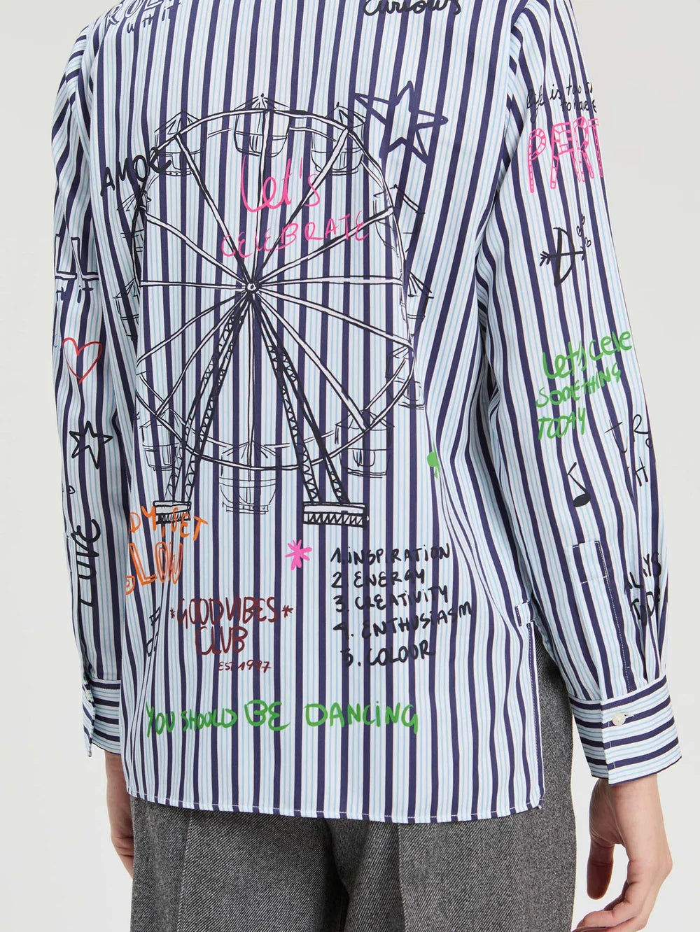Vilagallo navy white striped Ferris wheel shirt back view