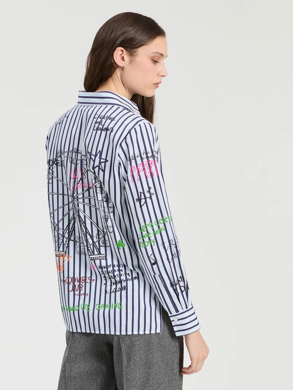 Vilagallo Ferris wheel print cotton shirt showing graphic back detail