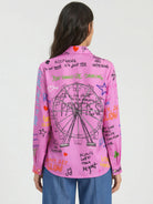 Vilagallo Ferris Wheel pink silk shirt back view with large Ferris wheel motif