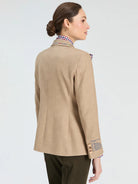 Vilagallo beige tailored blazer back view with herringbone texture