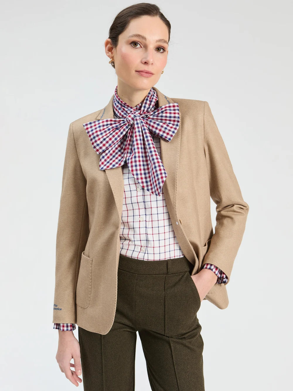 Vilagallo beige herringbone tailored blazer front view
