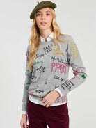 Vilagallo grey graffiti Ferris wheel jumper front view over white shirt
