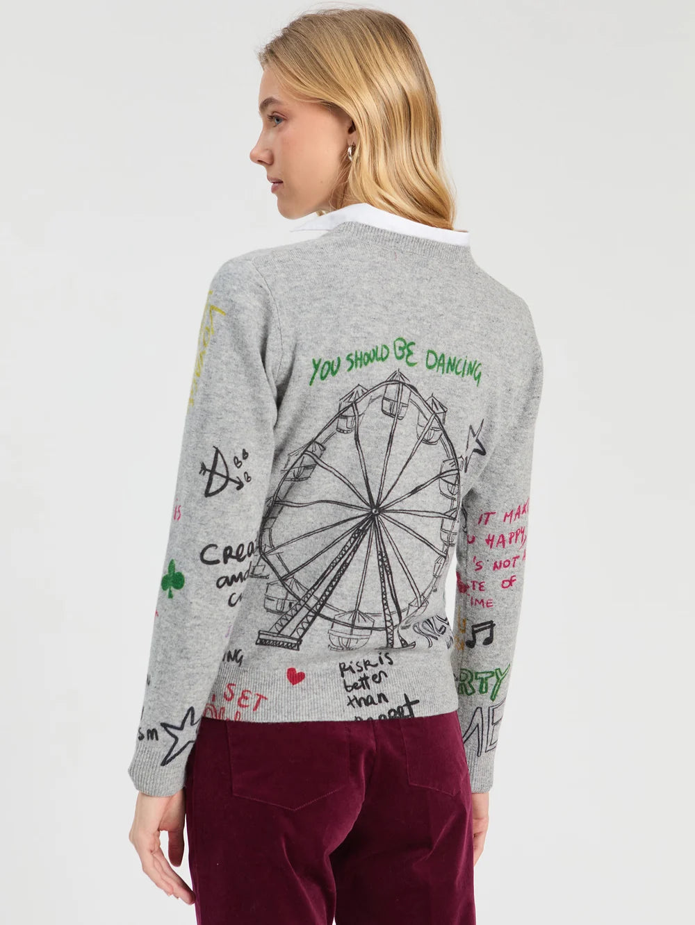 Vilagallo grey graffiti jumper back view with Ferris wheel illustration
