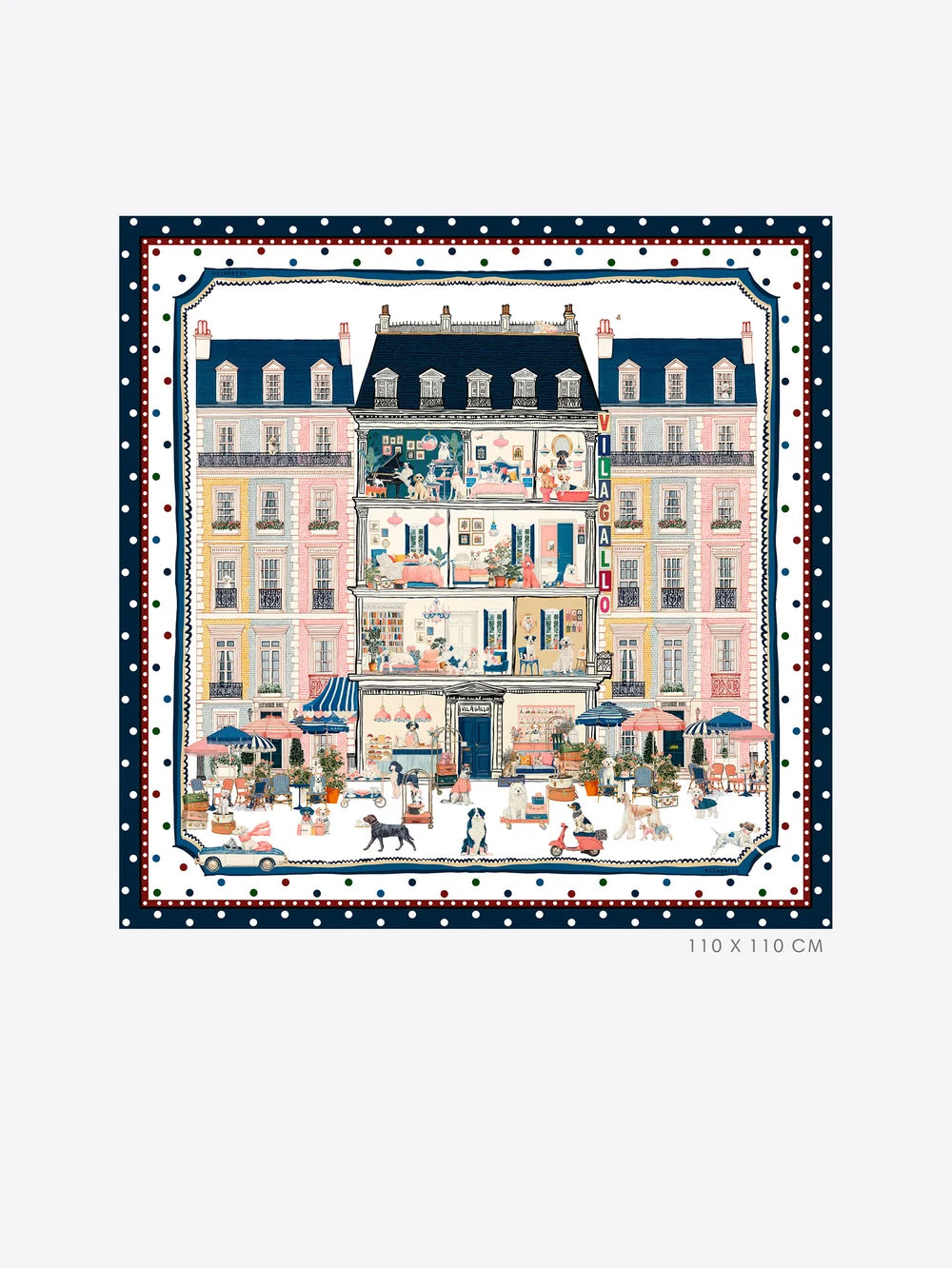Vilagallo Parisian hotel and city scene print square silk scarf