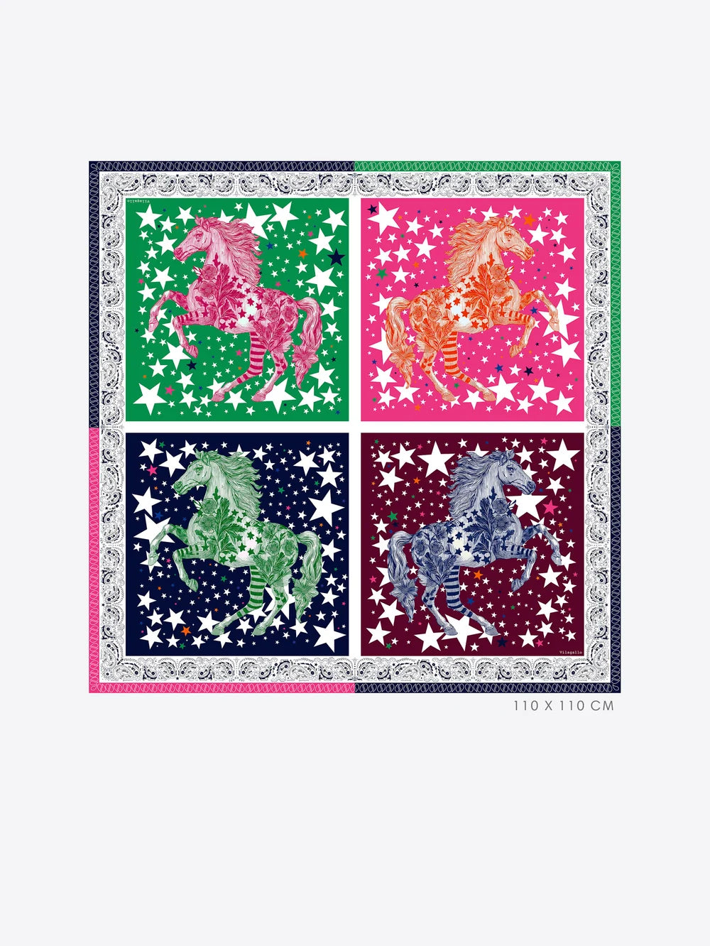 Vilagallo multicolour horse and star print square silk scarf
