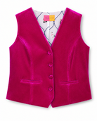 Vilagallo fuchsia pink velvet tailored waistcoat with covered buttons and printed lining