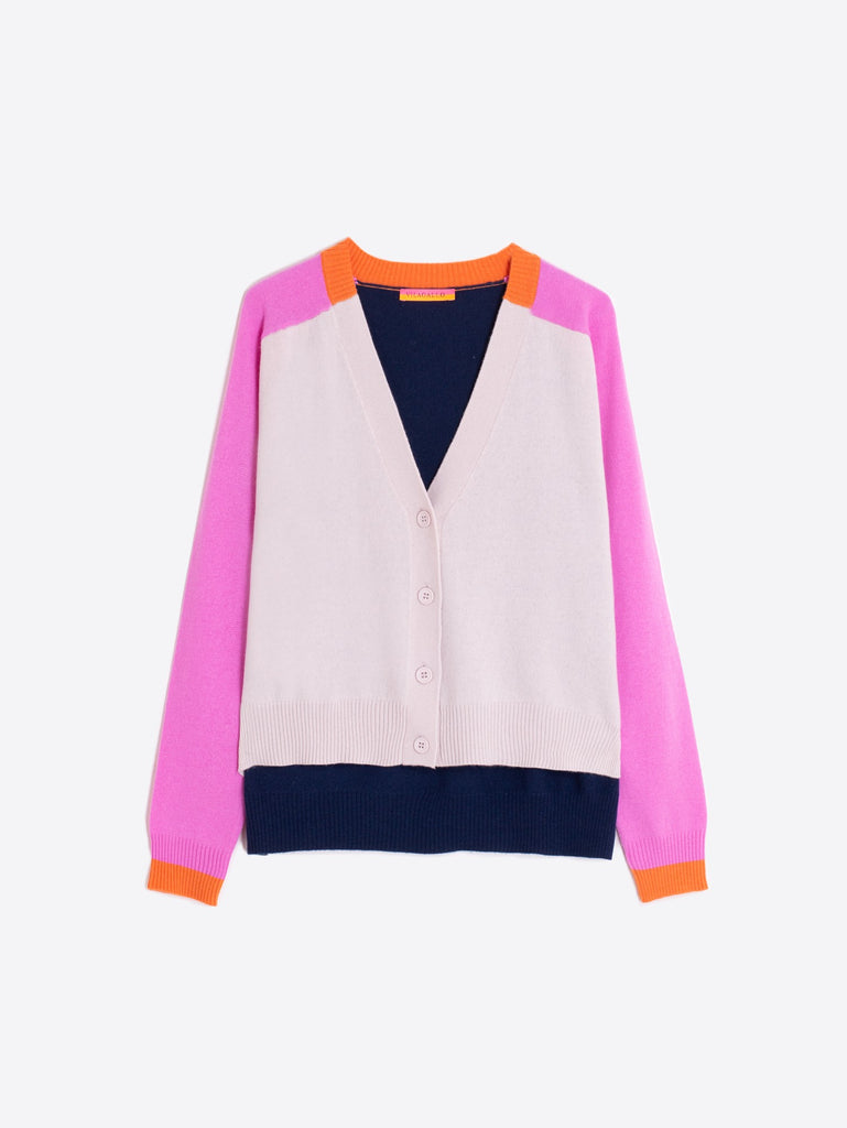 Vilagallo Alina Beige/Pink Colour Block Wool Cardigan