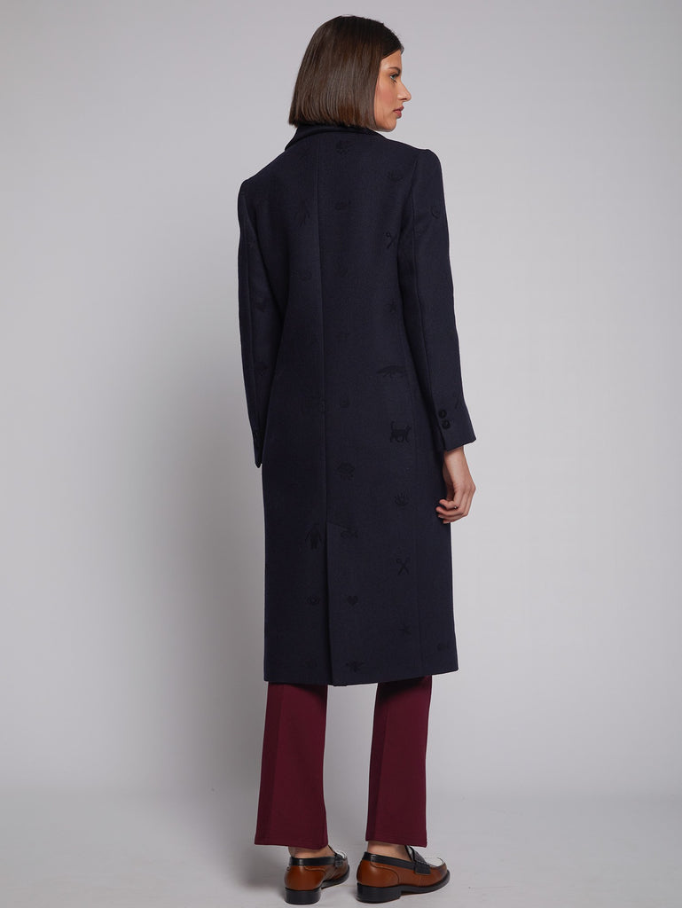 Vilagallo Katherin Flock Wool Blend Long Dress Coat From Back