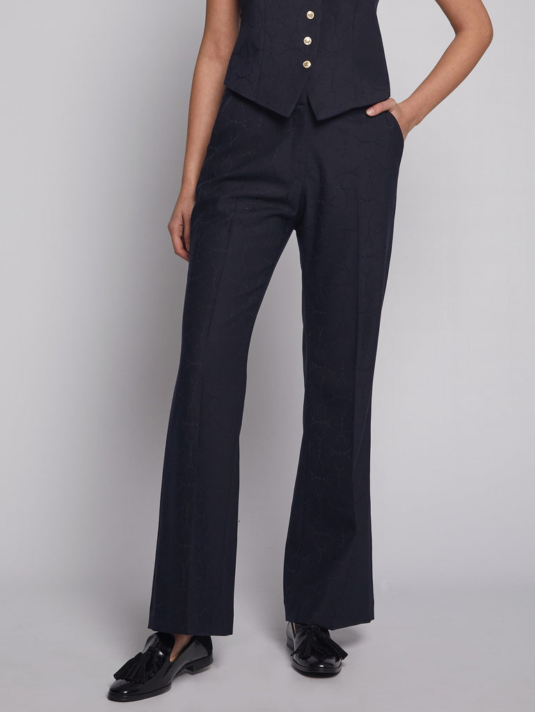 Vilagallo Veronica Navy Horsebit Jacquard Print Ladies Trousers