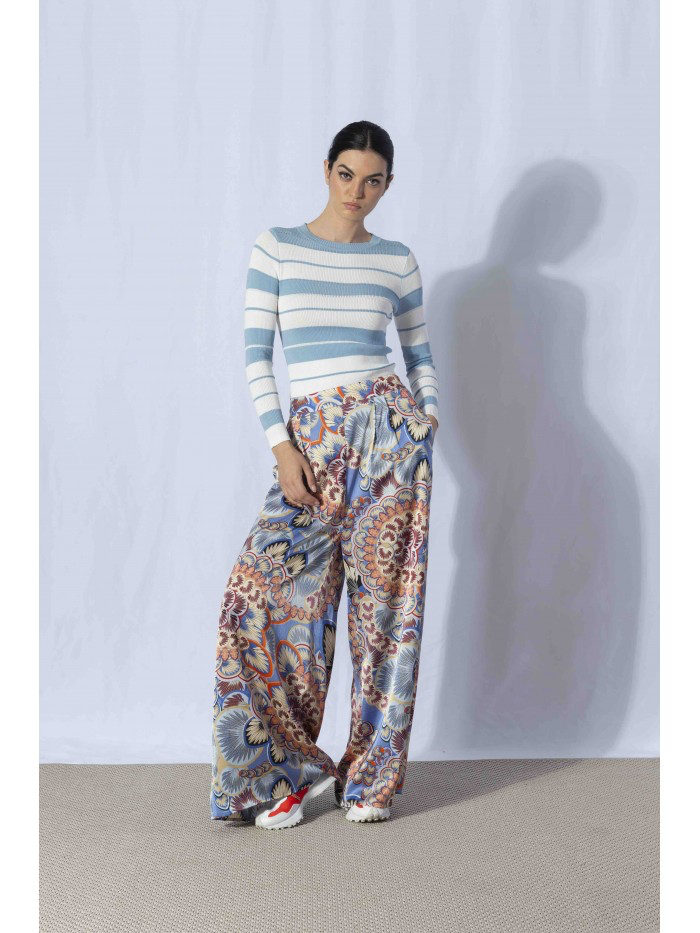 Anonyme Jackie Peacock Print Wide Leg Trousers With Pockets