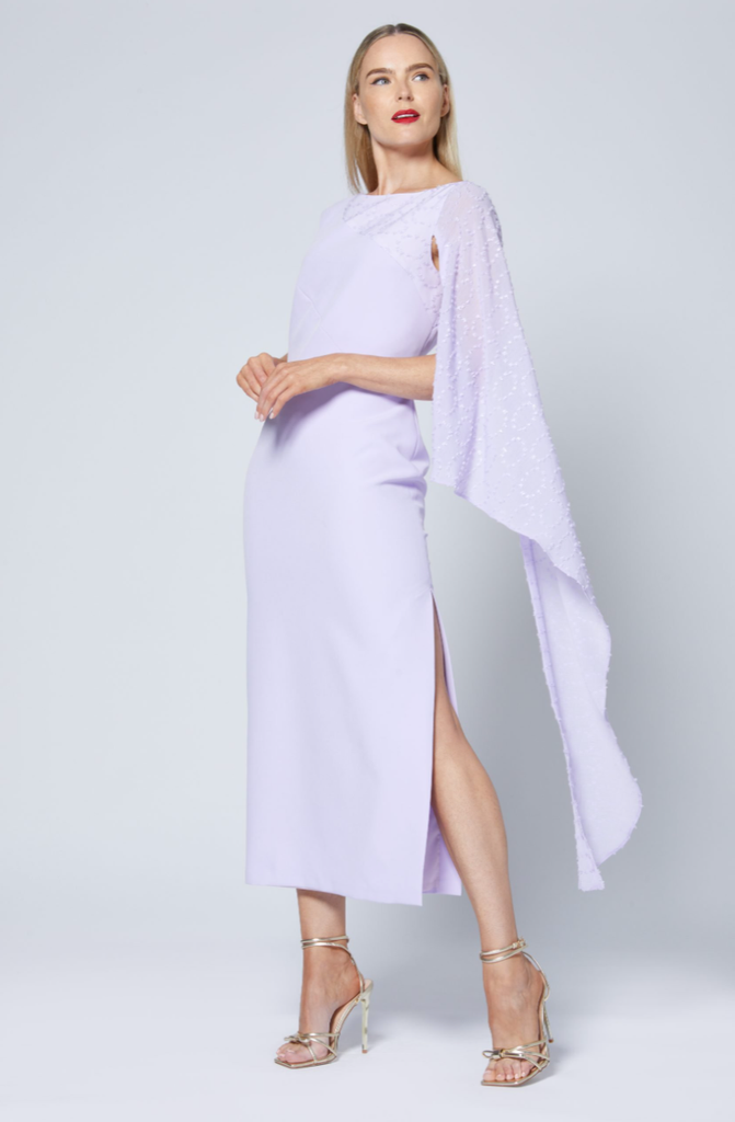 Caroline Kilkenny Pen One Sleeve Lilac Midi Dress