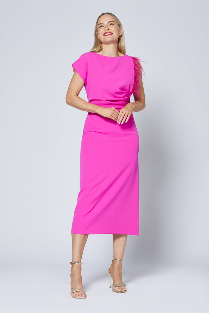 Caroline Kilkenny Trish Assorted Sleeve Midi Dress In Lipstick Pink