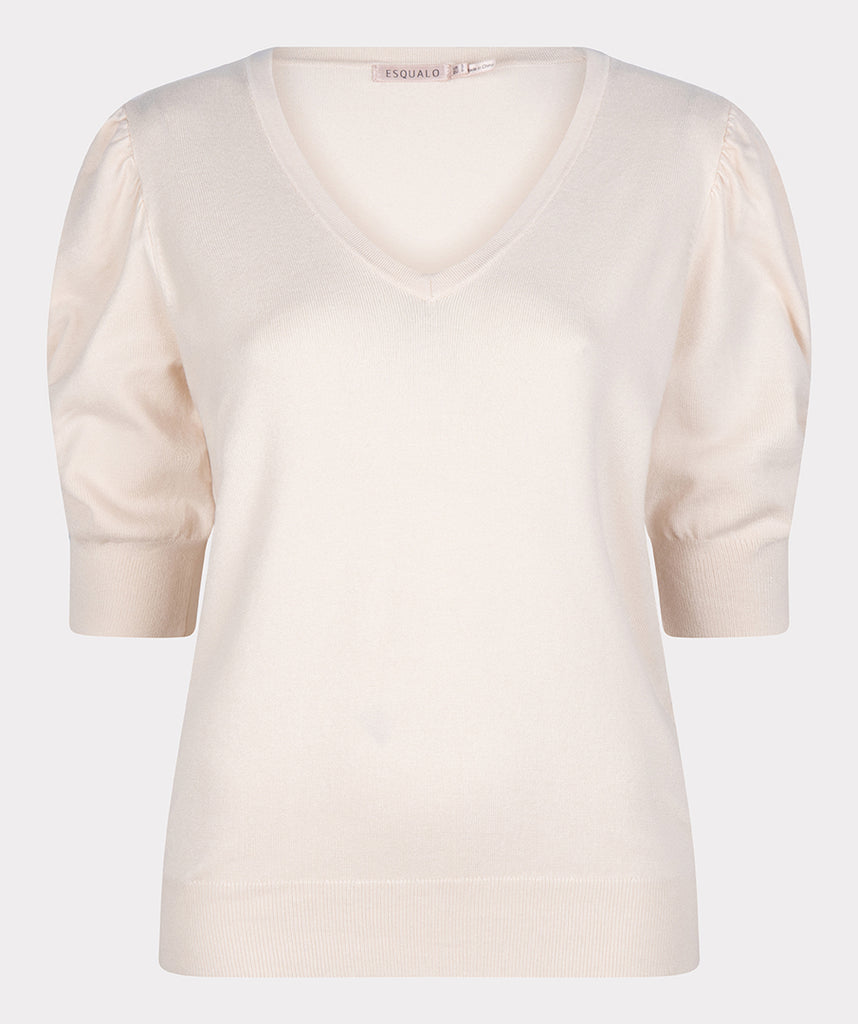 Esqualo Short Sleeve Jumper With Puff Detail In Ivory
