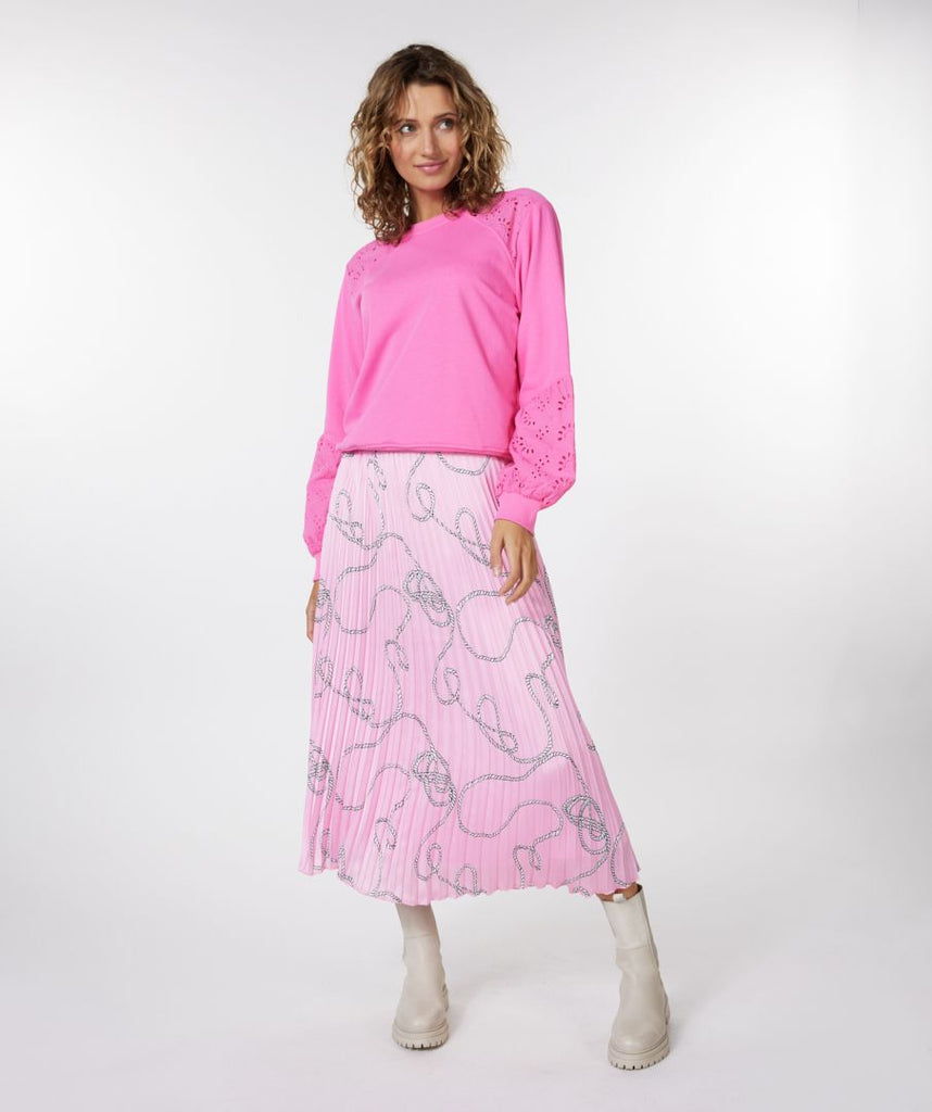 Esqualo Pink Rope Print Pleated Midi Skirt