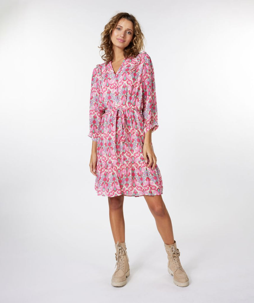 Esqualo Pink/Green Damask Print Short Layer Dress
