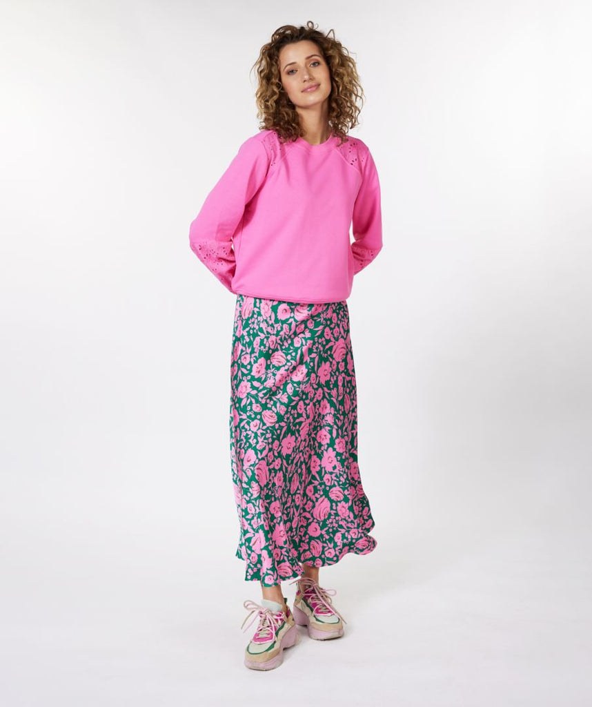 Esqualo Green/Pink Floral Print Midi Skirt