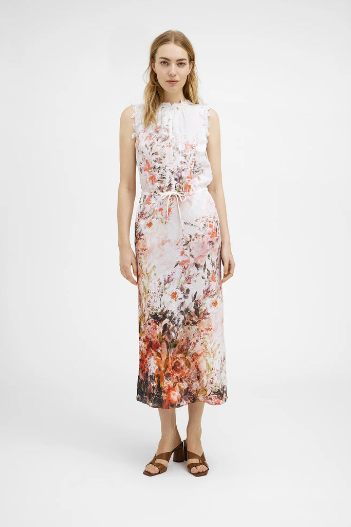 Gustav Britney Long Cream/Coral Floral Print Dress