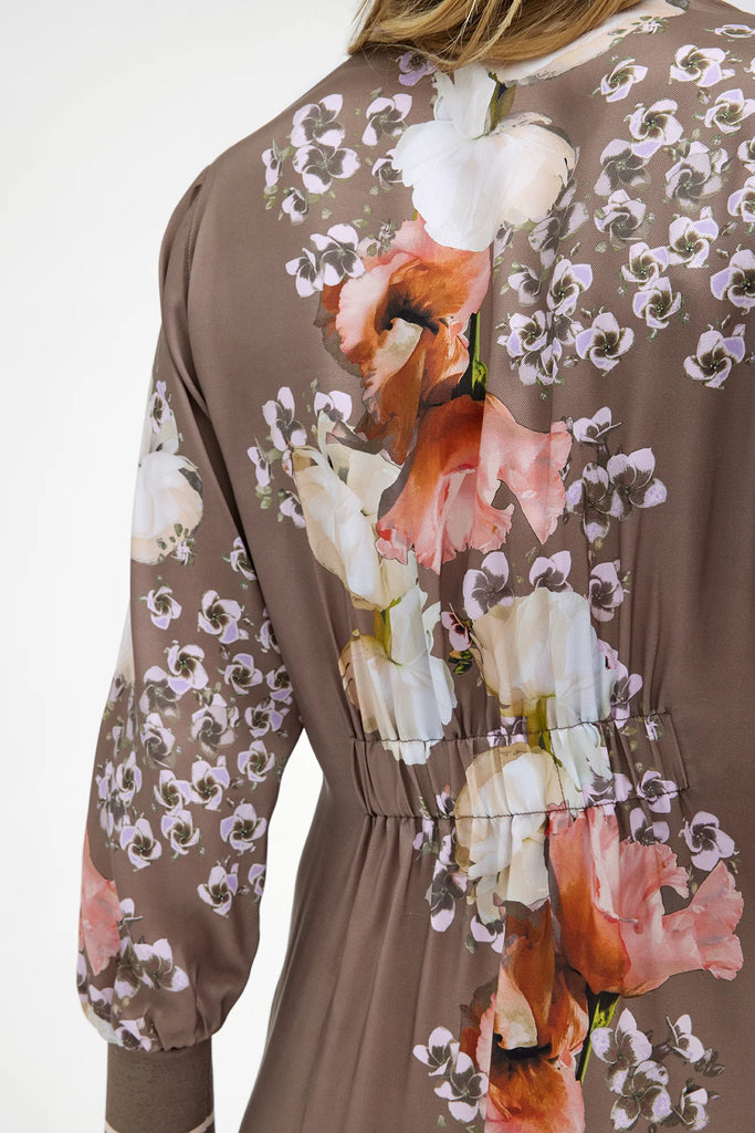 Gustav Hali Tape & Peach Floral Print Maxi Dress