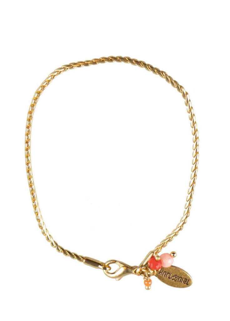 Hultquist Gold & Pink Beaded Charm Bracelet