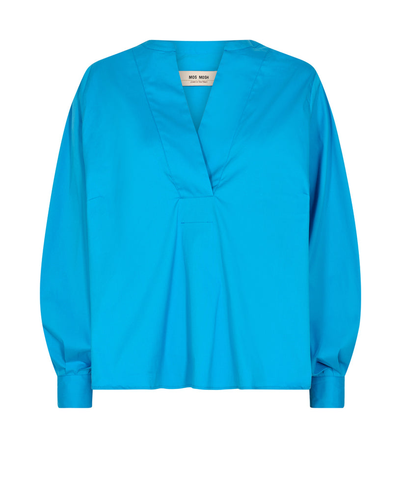 Mosmosh Yen V-Neck Blouse In Blue Aster