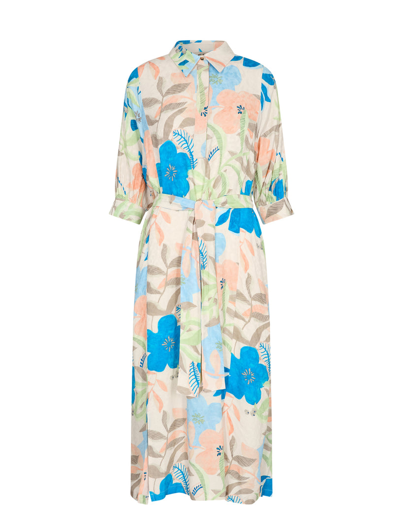 Mosmosh Rylee Botanic Floral Print Belted Shirt Dress - Birch