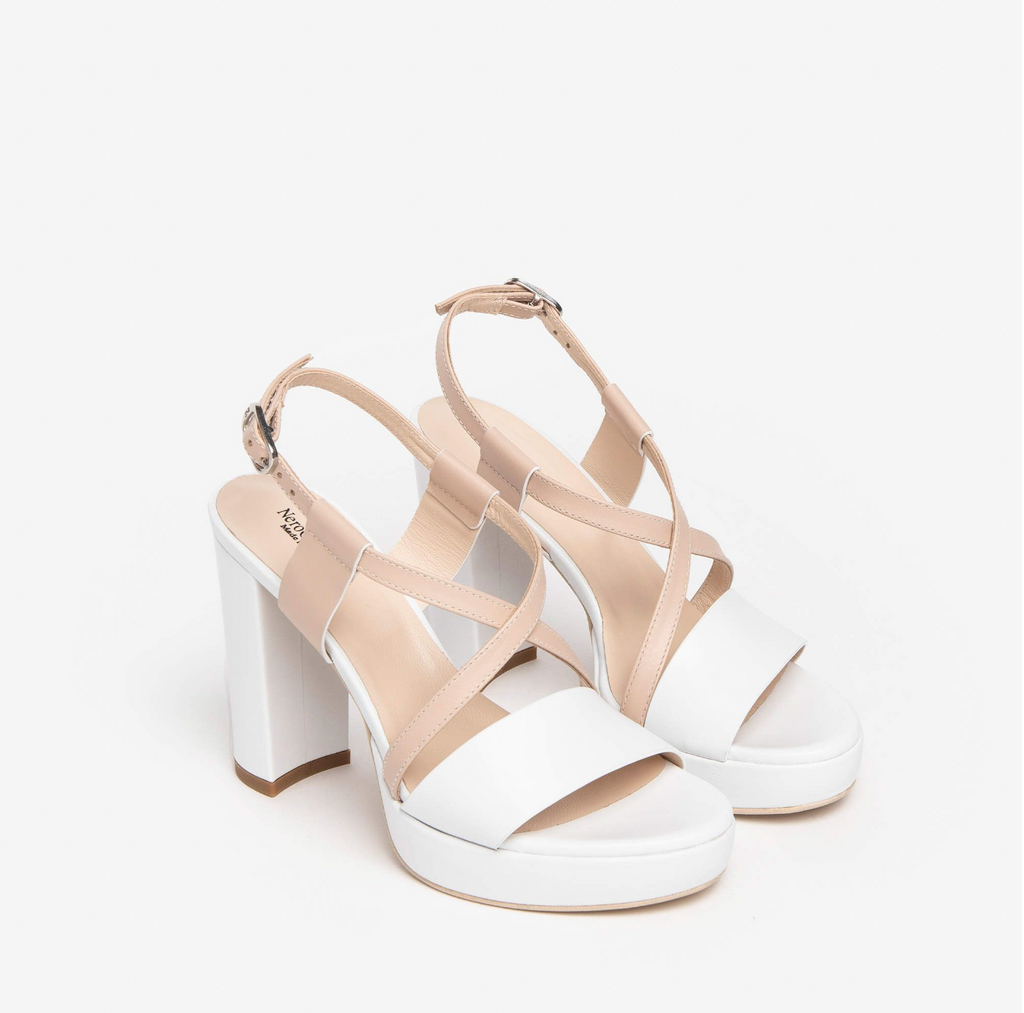 Nero Giardini White/Nude Block Heel Platform Sandals
