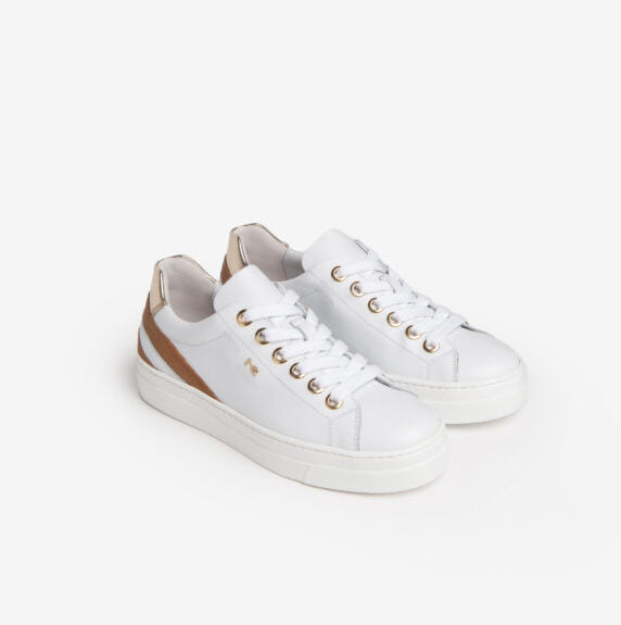 Nero Giardini White Platforrm Trainers With Tan Stripe