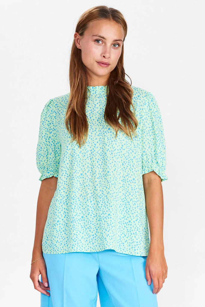 Numph Nulydia Patina Green Print High Neck Blouse