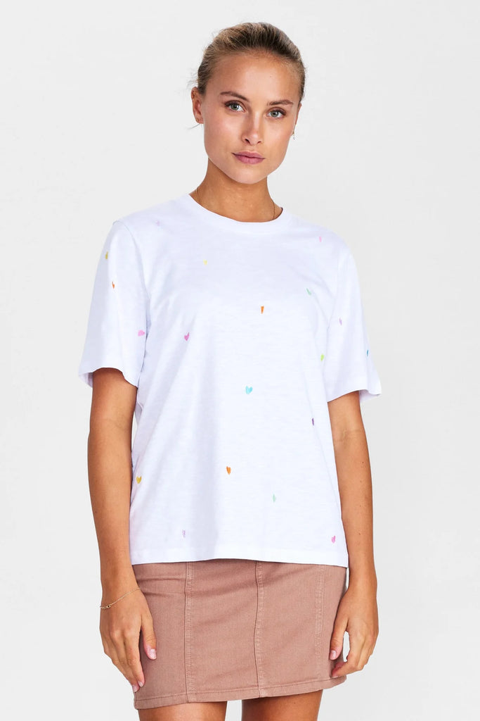 Numph Nukristin White Embroidered Heart T-shirt