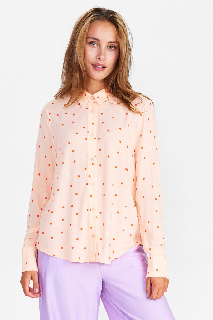 Numph Nurebekka Peach Melba Polka Dot Print Shirt
