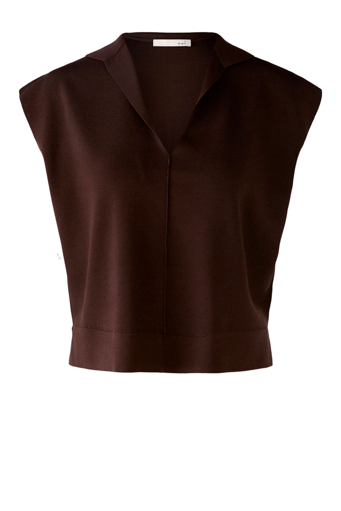 Oui Brown Polo Collar Sleeveless Knit
