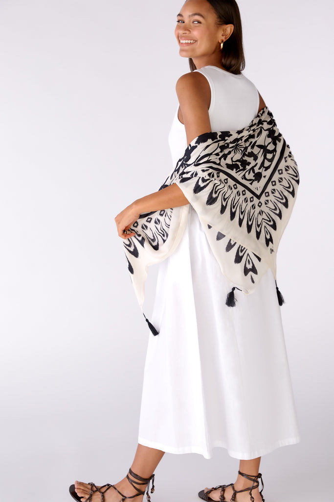 Oui Cream/Brown Ikat Print Scarf