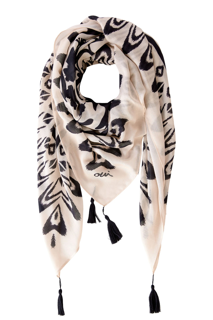 Oui Cream/Brown Ikat Print Scarf