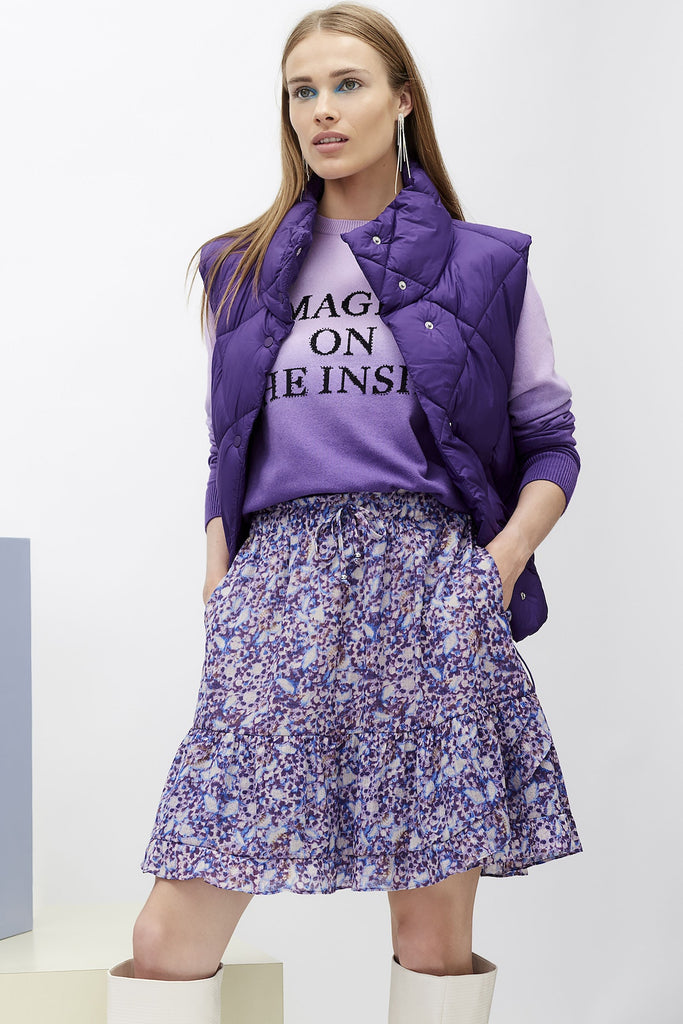 Oui Lilac Floral Short Frilled Layer Skirt 
